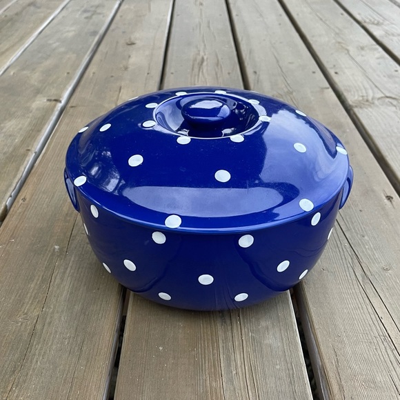 Spode Baking Days 2 Qt Round Covered Casserole Pot Lid Blue White Polka Dot - Picture 8 of 14